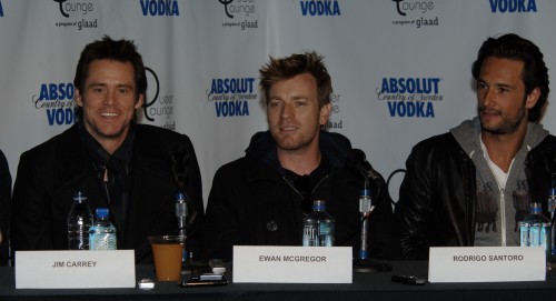 Jim Carrey and Ewan McGregor at a press conference for "I Love You Phillip Morris" where they play lovers