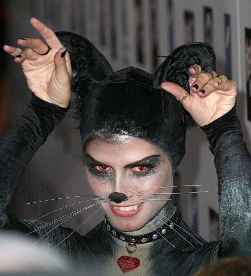 Heidi Klum dressed as a cat during her annual Halloween party in Hollywood, Ca