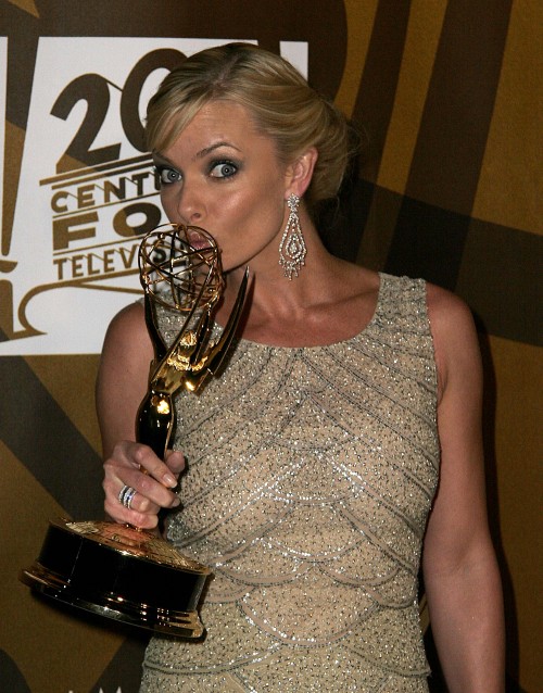Actress Jaime Pressly backstage in the pressrom after winning her Emmy for her role on My Name Is Earl